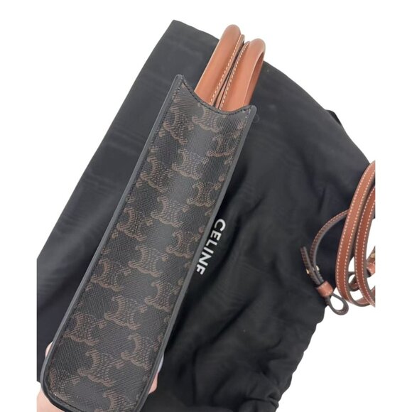 Celine Womens Mini Vertical Cabas Bag With Triomphe Canvas & Calfskin Handles - Picture 10 of 13